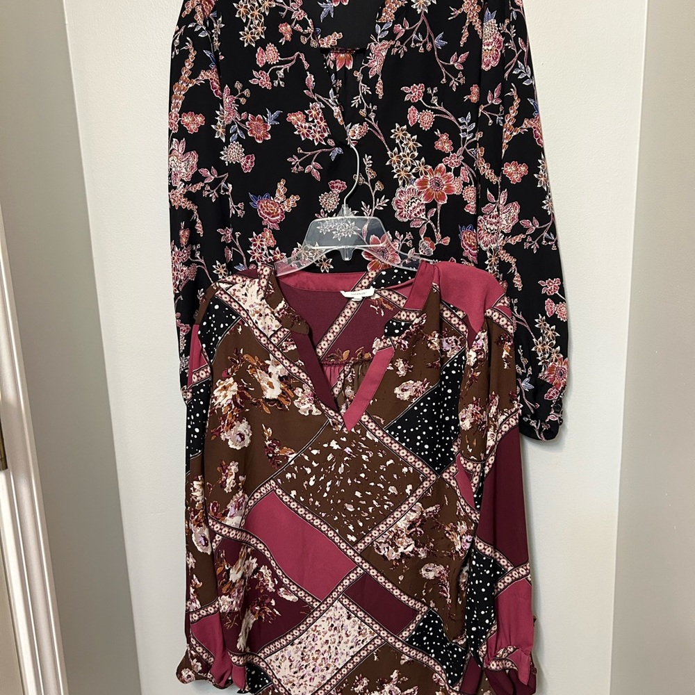 Maurices Women's Long Sleeve Shirt Blouse Top L Button Front‎ Pockets Bundle 2
